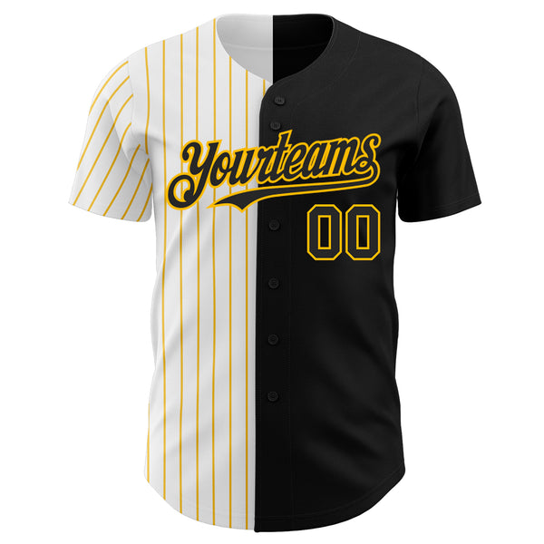 Custom Black White-Gold Pinstripe Authentic Split Fashion Baseball Jersey