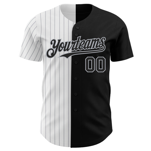 Custom Black White-Gray Pinstripe Authentic Split Fashion Baseball Jersey