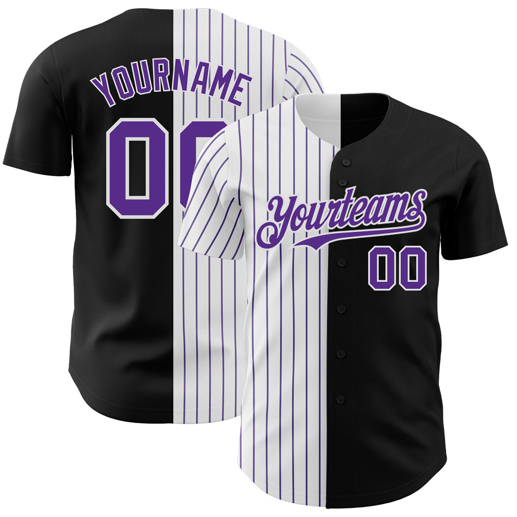 Custom Black White-Purple Pinstripe Authentic Split Fashion Baseball Jersey