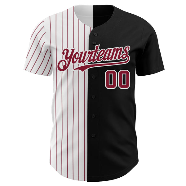 Custom Black White-Crimson Pinstripe Authentic Split Fashion Baseball Jersey