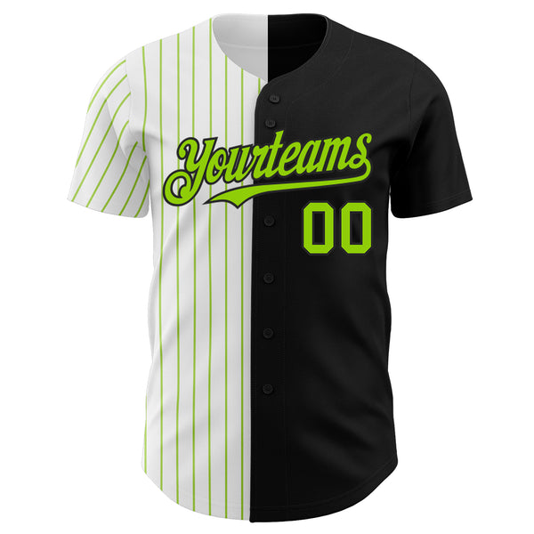 Custom Black White-Neon Green Pinstripe Authentic Split Fashion Baseball Jersey