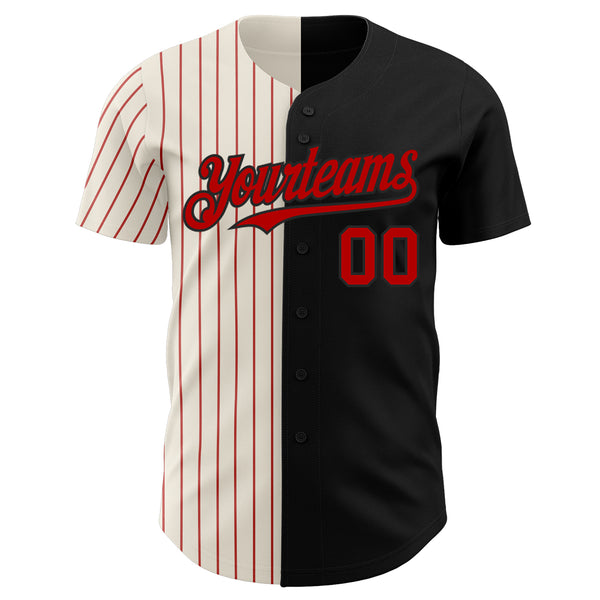 Custom Black Cream-Red Pinstripe Authentic Split Fashion Baseball Jersey