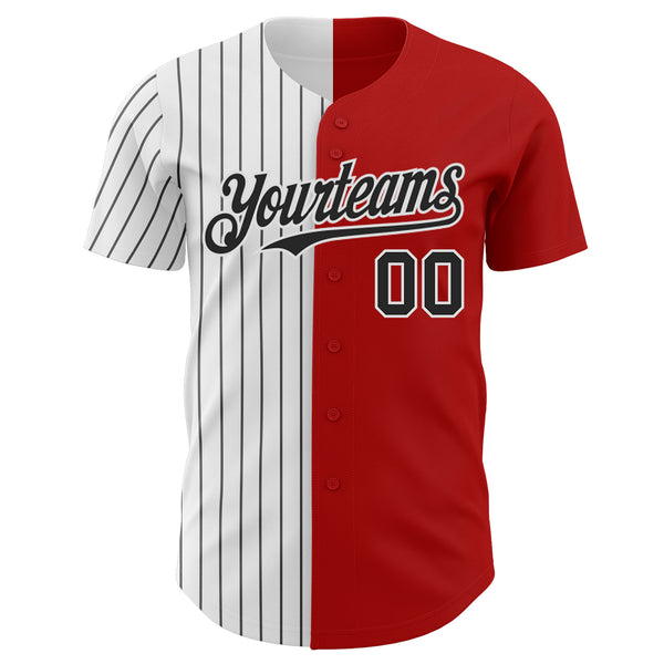 Custom Red White-Black Pinstripe Authentic Split Fashion Baseball Jersey