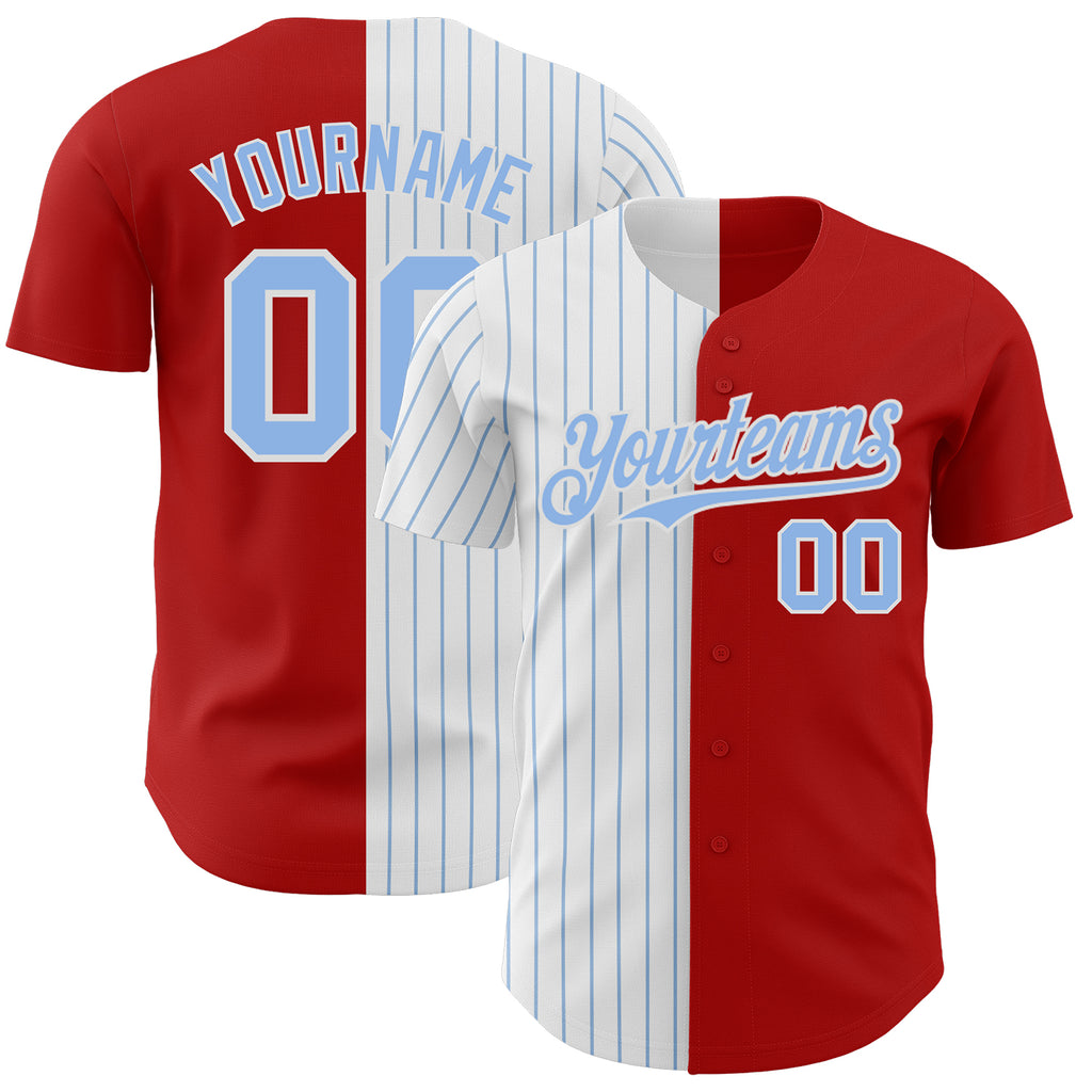 Custom Red White-Light Blue Pinstripe Authentic Split Fashion Baseball Jersey