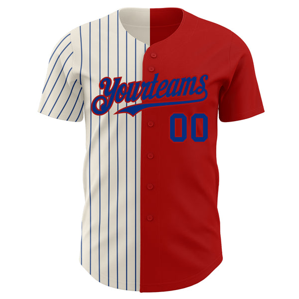 Custom Red Cream-Royal Pinstripe Authentic Split Fashion Baseball Jersey