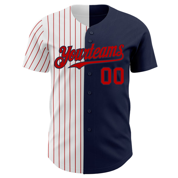 Custom Navy White-Red Pinstripe Authentic Split Fashion Baseball Jersey