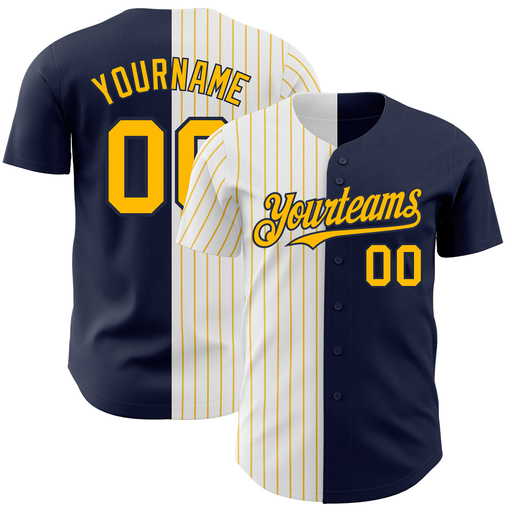 Custom Navy White-Gold Pinstripe Authentic Split Fashion Baseball Jersey