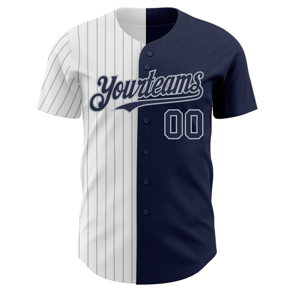 Custom Navy White-Gray Pinstripe Authentic Split Fashion Baseball Jersey
