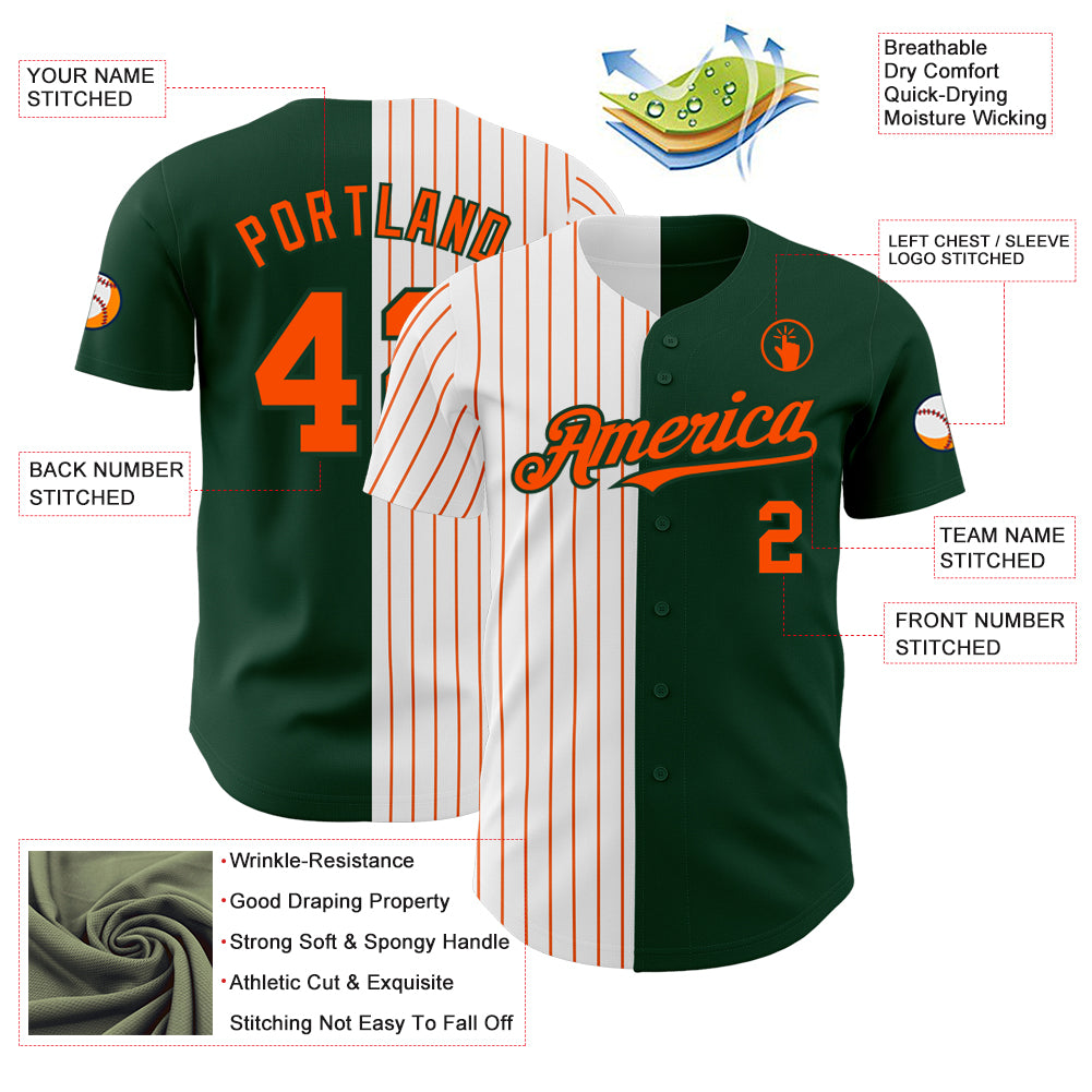 Custom Green White-Orange Pinstripe Authentic Split Fashion Baseball ...