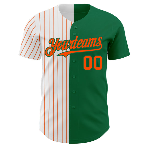 Custom Kelly Green White-Orange Pinstripe Authentic Split Fashion Baseball Jersey