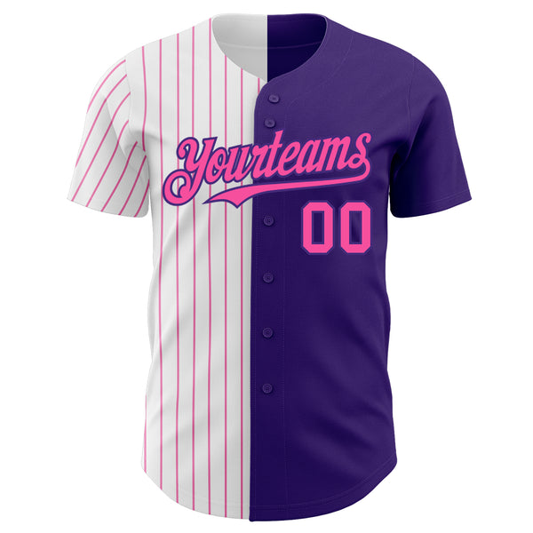 Custom Purple White-Pink Pinstripe Authentic Split Fashion Baseball Jersey