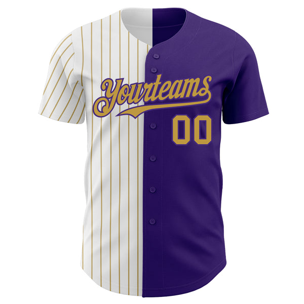 Custom Purple White-Old Gold Pinstripe Authentic Split Fashion Baseball Jersey