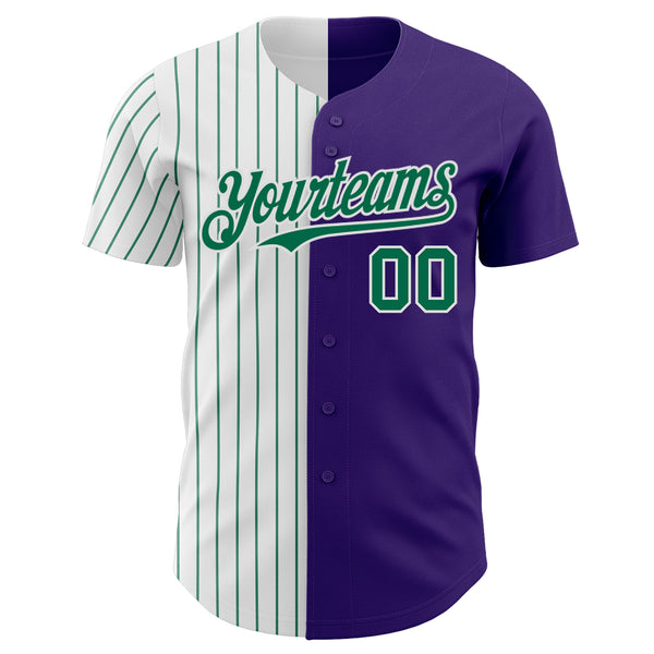 Custom Purple White-Kelly Green Pinstripe Authentic Split Fashion Baseball Jersey