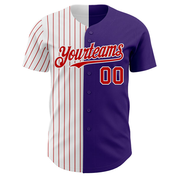 Custom Purple White-Red Pinstripe Authentic Split Fashion Baseball Jersey