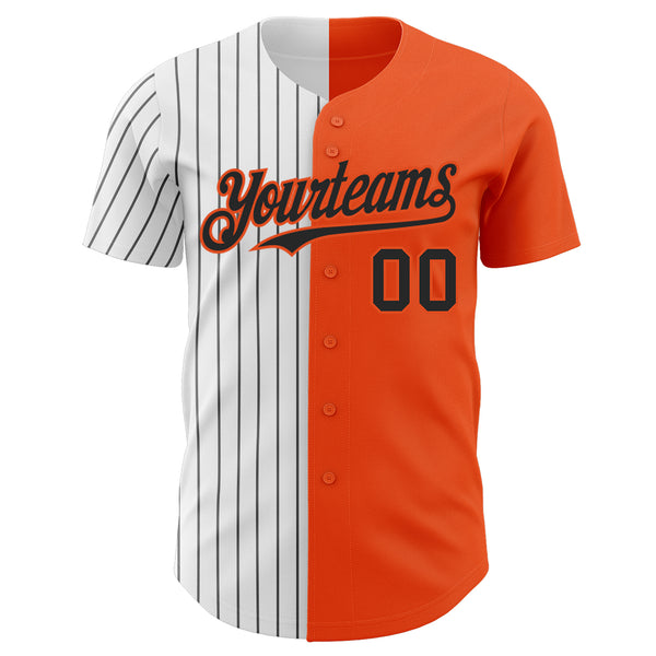 Custom Orange White-Black Pinstripe Authentic Split Fashion Baseball Jersey