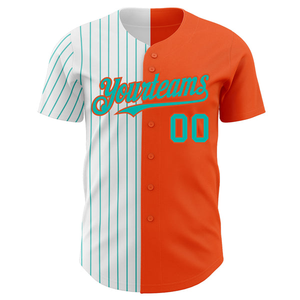 Custom Orange White-Aqua Pinstripe Authentic Split Fashion Baseball Jersey