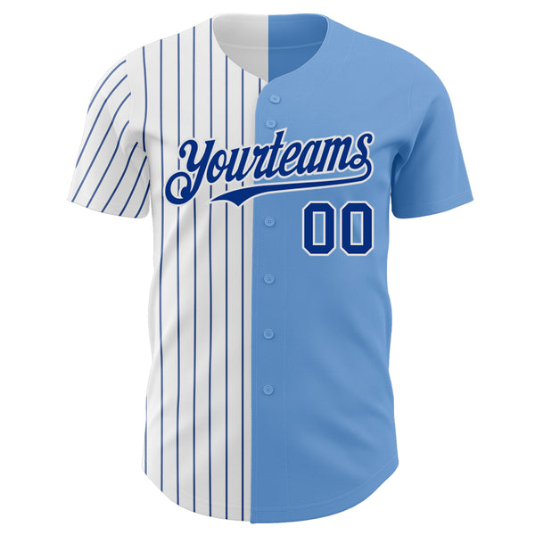 Custom Light Blue White-Royal Pinstripe Authentic Split Fashion Baseball Jersey