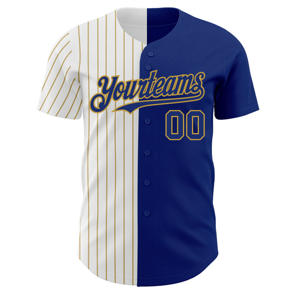 Custom Royal White-Old Gold Pinstripe Authentic Split Fashion Baseball Jersey