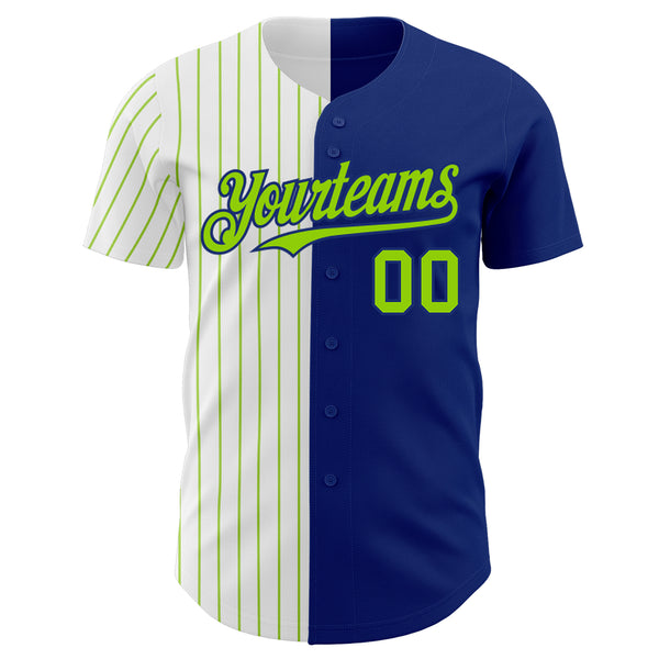 Custom Royal White-Neon Green Pinstripe Authentic Split Fashion Baseball Jersey