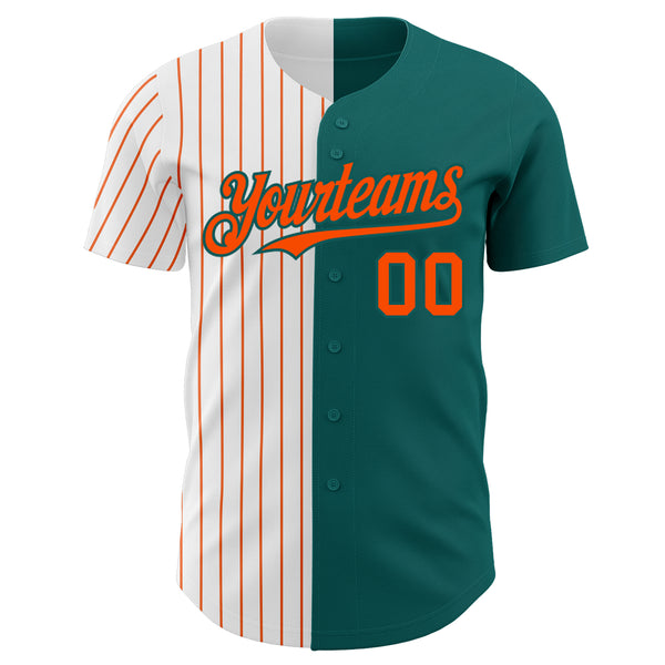 Custom Teal White-Orange Pinstripe Authentic Split Fashion Baseball Jersey