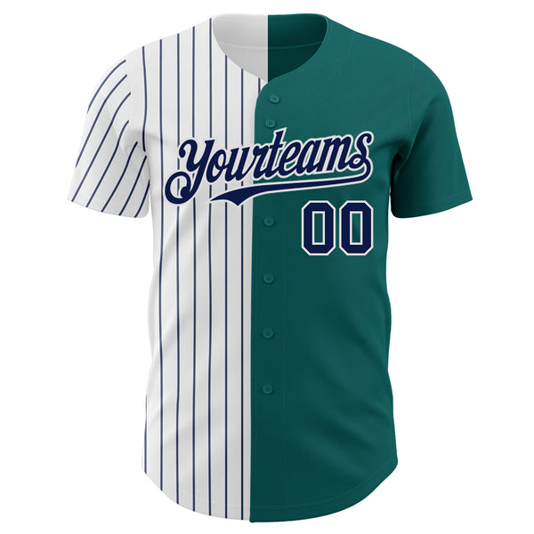 Custom Teal White-Navy Pinstripe Authentic Split Fashion Baseball Jersey