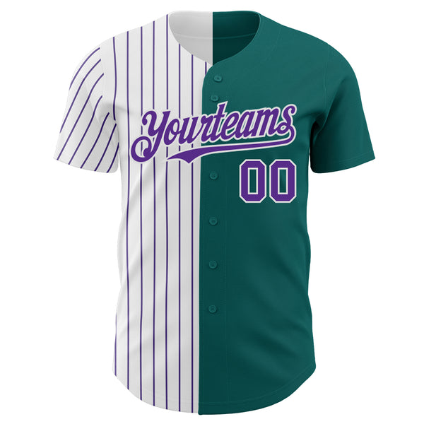Custom Teal White-Purple Pinstripe Authentic Split Fashion Baseball Jersey