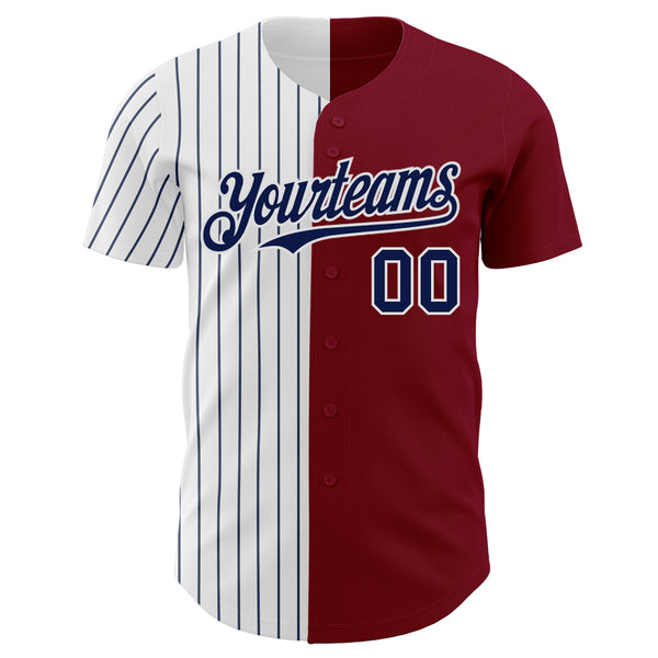 Custom Crimson White-Navy Pinstripe Authentic Split Fashion Baseball Jersey