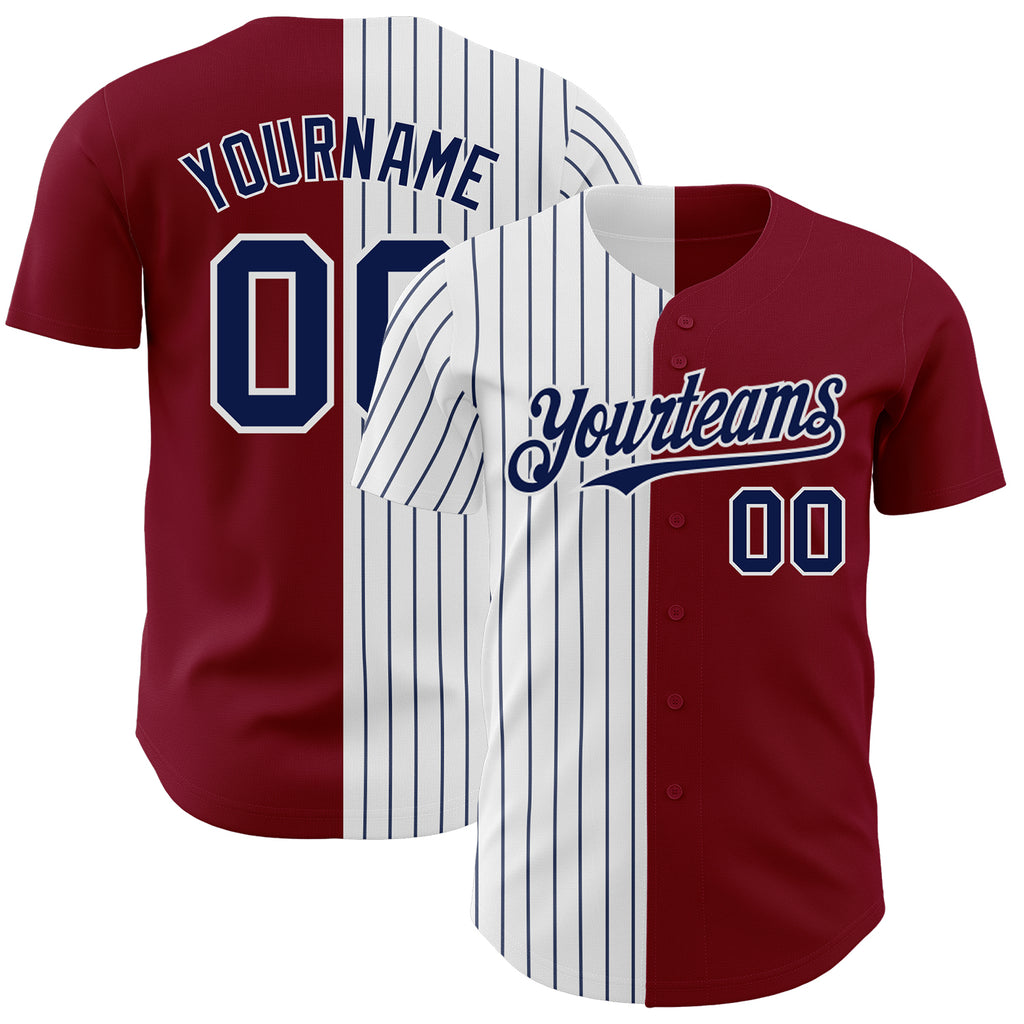 Custom Crimson White-Navy Pinstripe Authentic Split Fashion Baseball Jersey