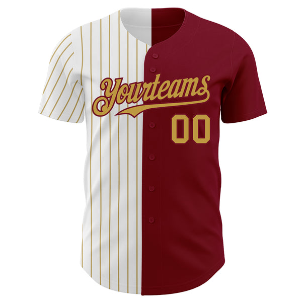 Custom Crimson White-Old Gold Pinstripe Authentic Split Fashion Baseball Jersey