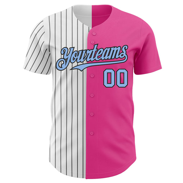 Custom Pink Light Blue-Black Pinstripe Authentic Split Fashion Baseball Jersey