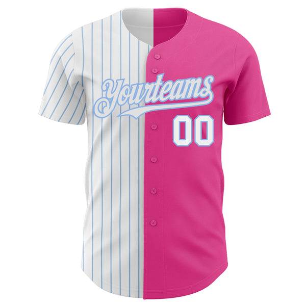 Custom Pink White-Light Blue Pinstripe Authentic Split Fashion Baseball Jersey