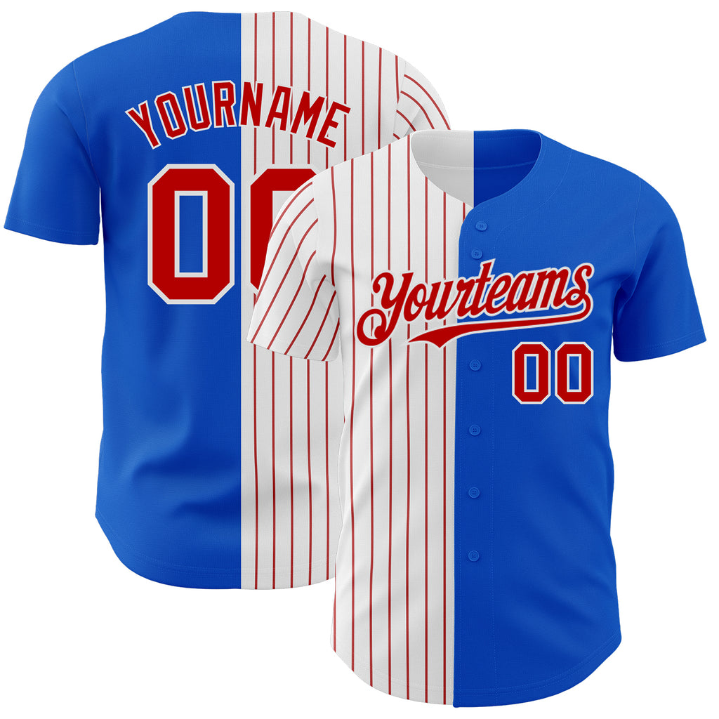 Custom Thunder Blue White-Red Pinstripe Authentic Split Fashion Baseball Jersey