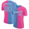 Custom Pink Light Blue-White Split Fashion Performance T-Shirt
