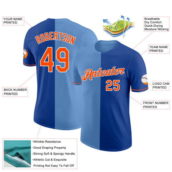 Custom Royal Orange-Light Blue Split Fashion Performance T-Shirt