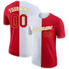 Custom Red White-Old Gold Split Fashion Performance T-Shirt