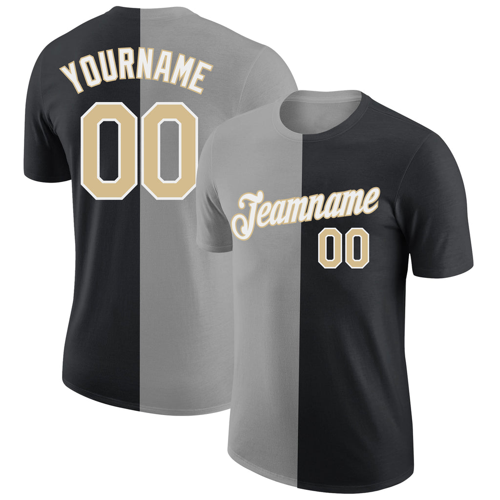 Custom Black Vegas Gold-Gray Split Fashion Performance T-Shirt