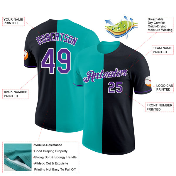 Custom Black Purple-Aqua Split Fashion Performance T-Shirt