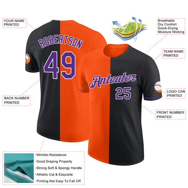 Custom Black Purple-Orange Split Fashion Performance T-Shirt
