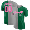 Custom Kelly Green Pink-Gray Split Fashion Performance T-Shirt