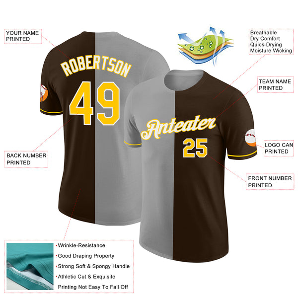 Custom Brown Yellow-Gray Split Fashion Performance T-Shirt
