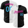 Custom Black Sky Blue Deep Pink-White Authentic Split Fashion Baseball Jersey