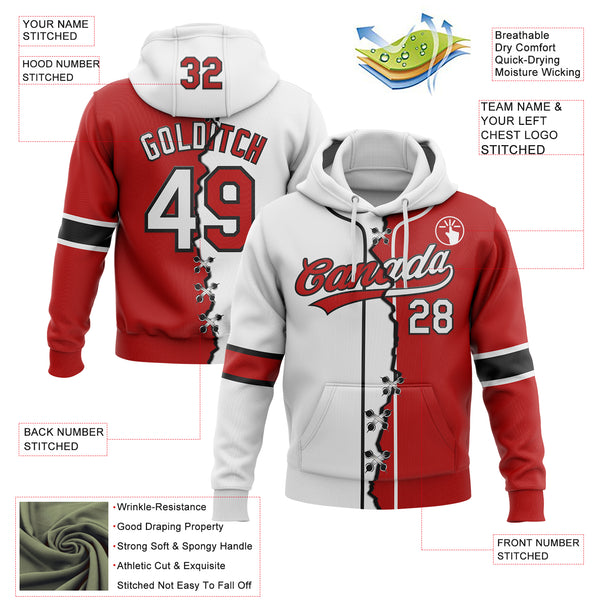 Custom Red White-Black Split Ripped Pattern Baseball Pullover Sweatshirt Hoodie