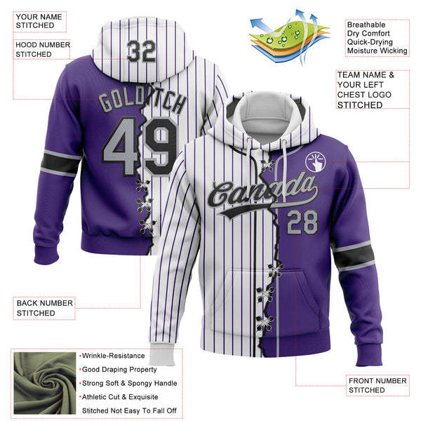 Custom Purple Gray Black-White Pinstripe Split Ripped Pattern Baseball Pullover Sweatshirt Hoodie