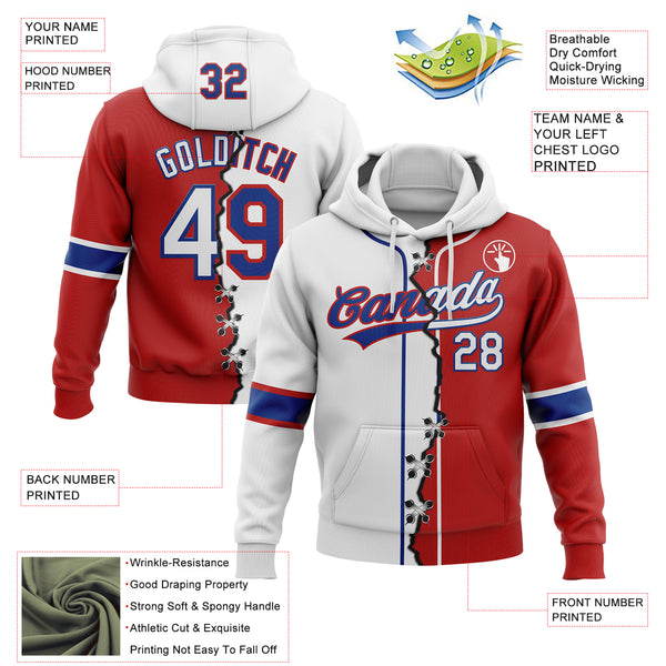Custom Red White-Royal Split Ripped Pattern Baseball Pullover Sweatshirt Hoodie