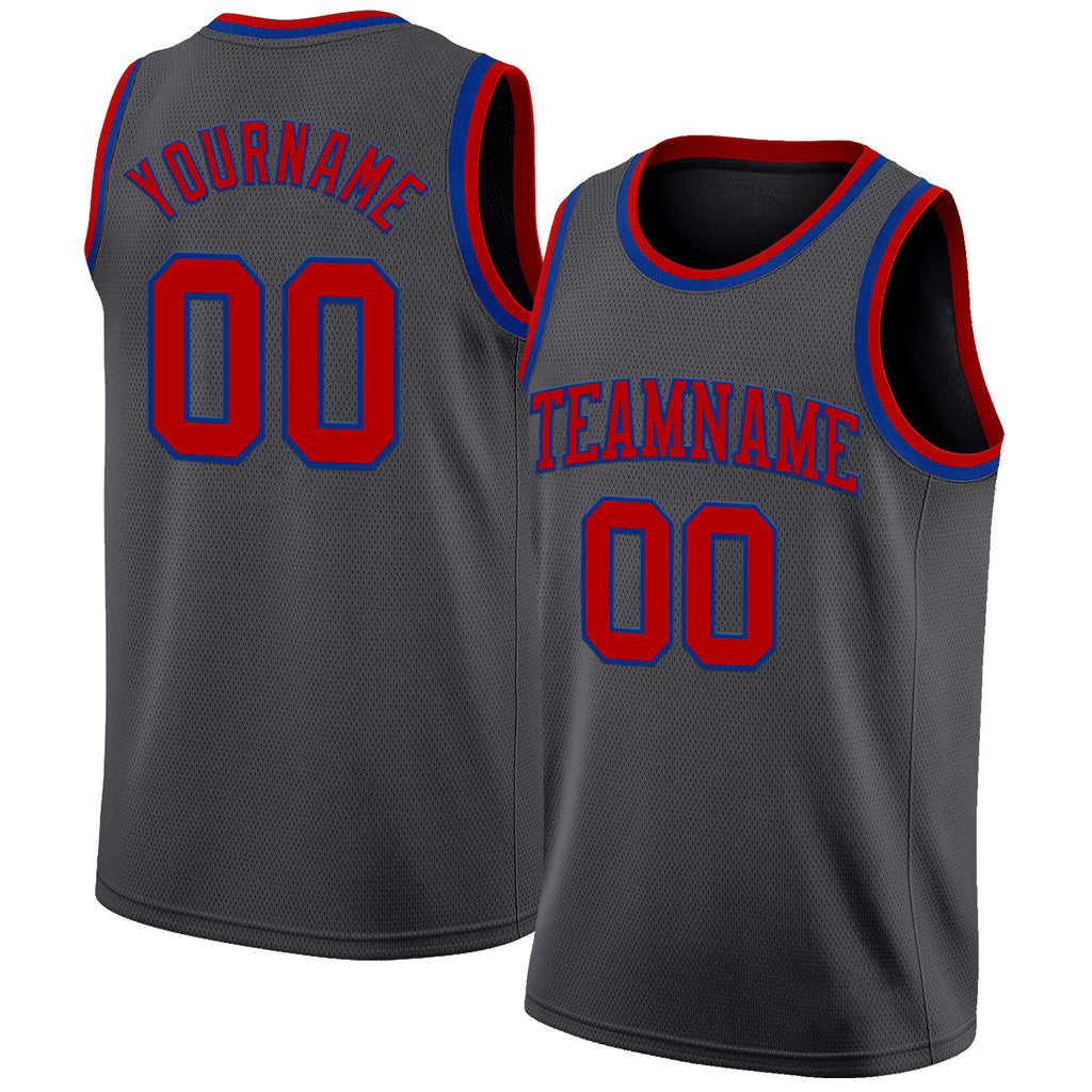 Custom Steel Gray Red-Royal Authentic Basketball Jerse