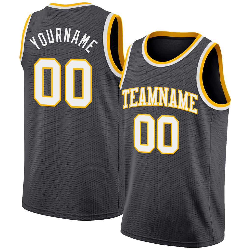 Custom Steel Gray White-Gold Authentic Basketball Jerse