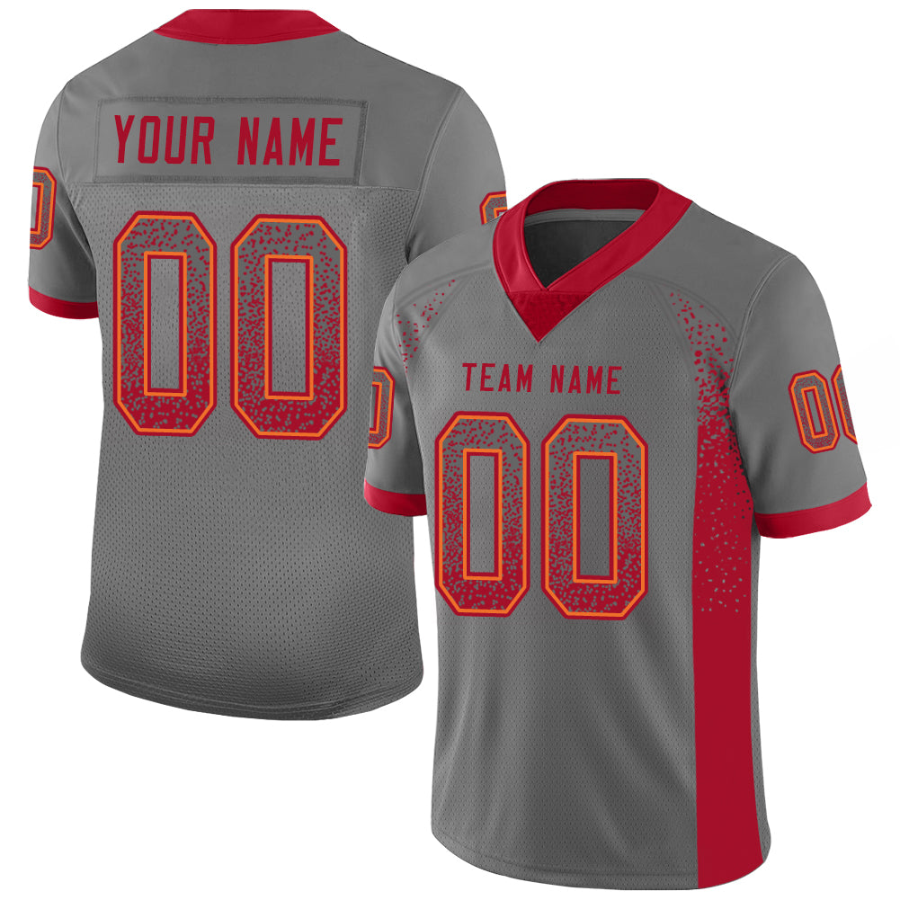 Custom Gray Red-Orange Drift Fashion Football Jersey
