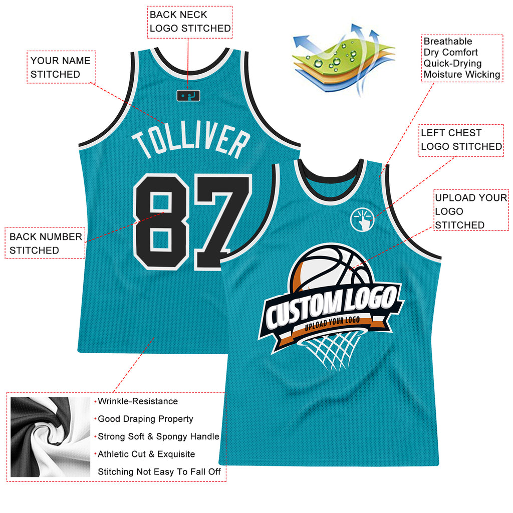 FIITG Custom Basketball Jersey Teal White-Black Authentic Throwback Men's Size:L