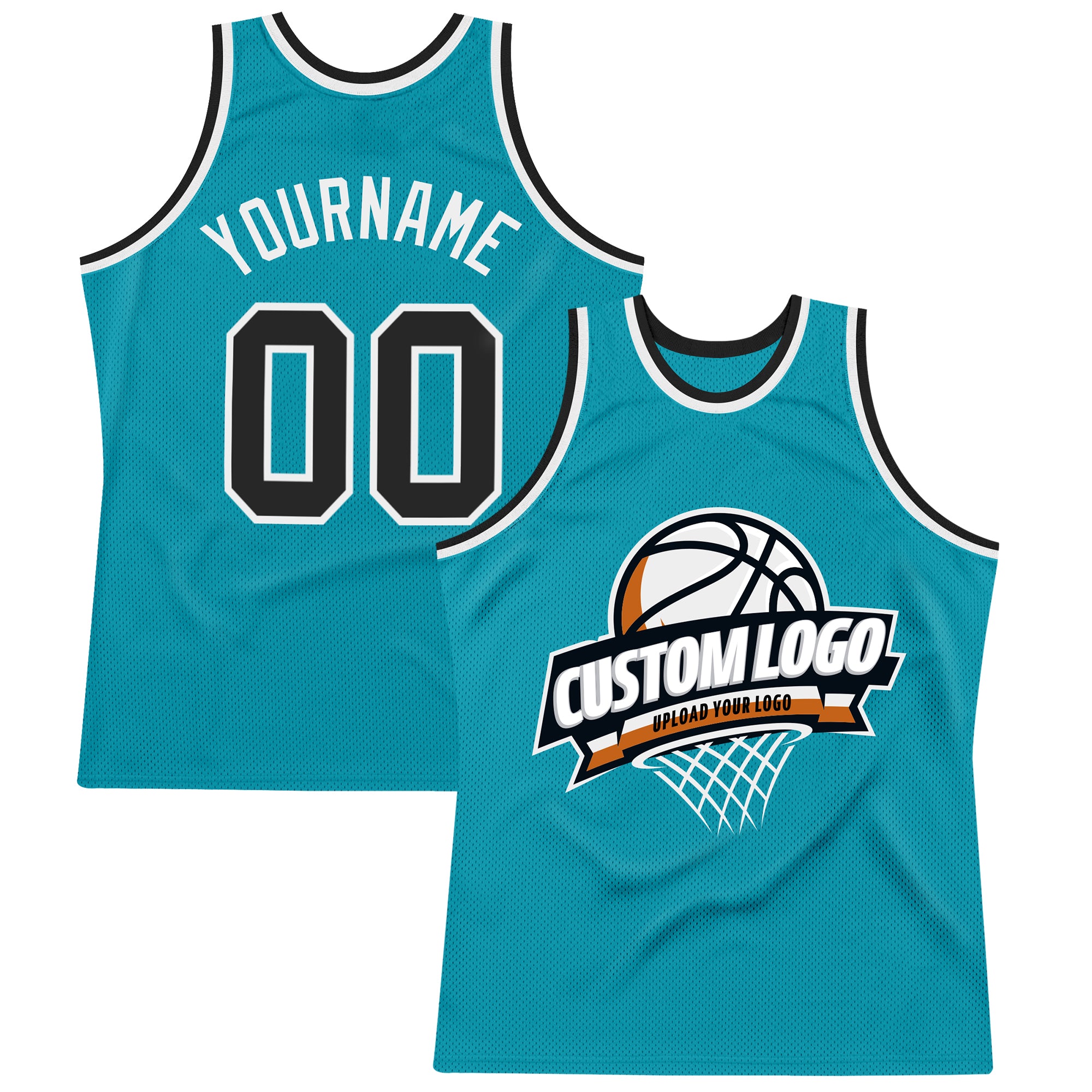 FIITG Custom Basketball Jersey Teal White-Black Authentic Throwback Men's Size:L