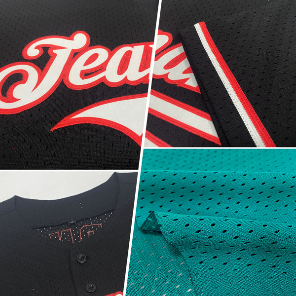 Custom Teal Black-White Mesh Authentic Throwback Baseball Jersey